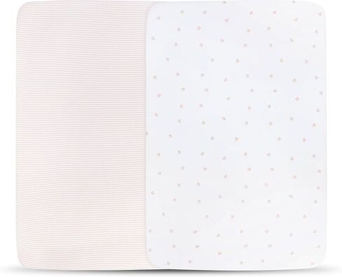 Pack n Play Playard Sheet | Portable Crib Sheet Set 2 Pack Black and White Abstract Stripes and Dots by Ely's & Co in Kuwait