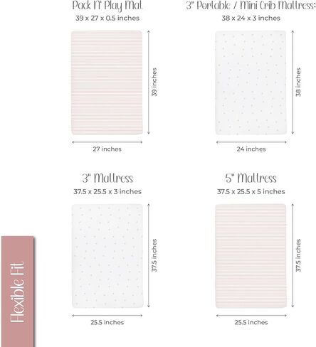 Pack n Play Playard Sheet | Portable Crib Sheet Set 2 Pack Black and White Abstract Stripes and Dots by Ely's & Co in Kuwait