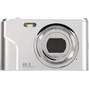 48MP Digital Camera 16X Zoom, 1080P, 2.4 Inch IPS Display, Compact Pocket Camera for Travel, Graduation, Wedding Ceremonies (Silver)