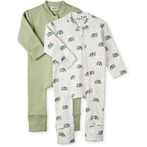 N-E-S، 100% قطن عضوي، للفتيات الصغيرات والأولاد، ربطة قدم قابلة للتحويل، قطعة واحدة، سحاب ثنائي الاتجاه، أساور أكمام قفاز، من حديثي الولادة حتى 12 شهرًا in Kuwait