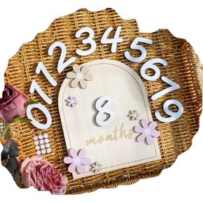 Baby Monthly Milestone Cards Wooden Boho Baby Milestone Discs Newborn Photography Props Document Baby's Growth Double-Sided Baby Announcement Sign 1-12 Months Baby Shower Pregnancy Gift
