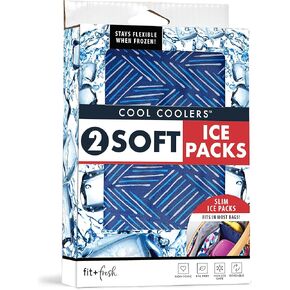 Cool Coolers by Fit + Fresh, Reusable & Long-Lasting Slim Ice Packs, Cold Packs for Lunch Boxes, Ice Packs for Lunch Bags. Cooler Accessories for Camping, Beach, Lunch, and Work, 8PK, Clear Blue