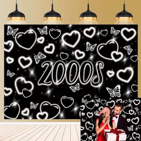 Early 2000s Photo Backdrop 7x5FT Y2k Black Glitter Heart Backdrop Early Fashion Party Decor Photography Background Y2k Theme Birthday Party Decoration Supplies (2.1 x 1.5m) in Kuwait