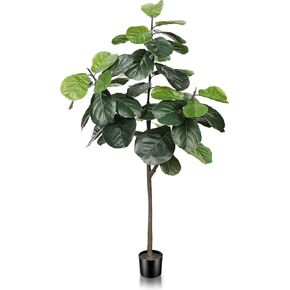 4ft Fiddle Leaf Fig Tree Artificial - Faux Fig Silk Tree Fake Ficus Lyrata Plant in Pot - Artificial Tree for Indoor Outdoor Modern Home House Office Perfect Housewarming