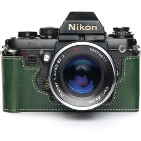 Nikon F3 Case, BolinUS Handmade Genuine Real Leather Half Camera Case Bag Cover for Nikon F3 F3HP F3AF F3T Camera with Hand Strap (Black)