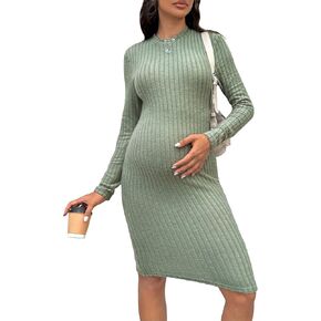 Verdusa Women's Maternity Nursing Turtle Neck Long Sleeve Midi Bodycon Dress