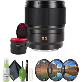 لايكا Summicron-SL 50 ملم f/2 ASPH. عدسة (على شكل حرف L) + طقم تنظيف + طقم مرشح احترافي مكون من 3 قطع + حافظة عدسة