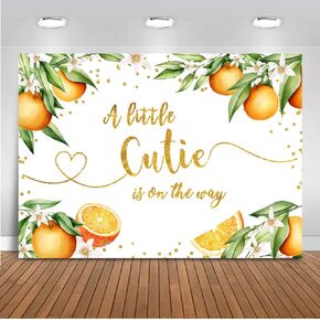 Mocsicka Orange Baby Shower Backdrop A Little Cutie is on The Way Citrus Party Photo Backdrops Tangerine Baby Shower Photography Background (7x5ft)