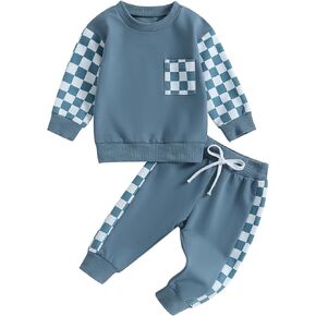 Baby Boy Clothes 3 6 9 12 18 24M 3T Pants Set Hooded Patchwork Hoodie Striped Sweatpants Fall Winter Outfit