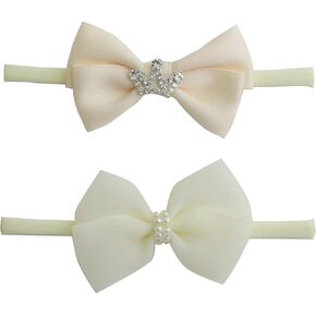 Baby Girl White Lace Tieback Flower Halo Crown and Small Bow Headbands Newborn Gift Sets