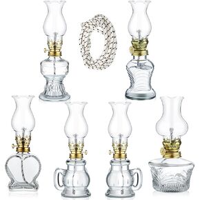 Vintage Glass Kerosene Lamp Rustic Oil Lamp Lantern Chamber Oil Lamps Clear Kerosene Lamp Hurricane Lamp with 6.6 ft Extra Wick for Indoor Use Lighting Home Decor Emergency (6 Pcs,Vivid)