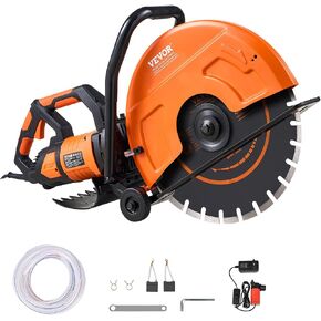 VEVOR Electric Concrete Saw, 16 in, 3200 W Motor Circular Saw Cutter | Max. 6 in Adjustable Cutting Depth, Wet Disk Cutter, Includes Water Line, Pump and Blade, For Stone, Brick in Kuwait