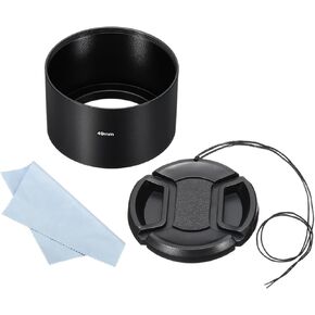PATIKIL 49mm Lens Hood, Long Focus Frosted Surface Anti-reflective Inside Hood with 58mm Lens Cap and Cleaning Cloth for Camera Lens, Black for Nikon, for Fujifilm, for Pentax, for Leica