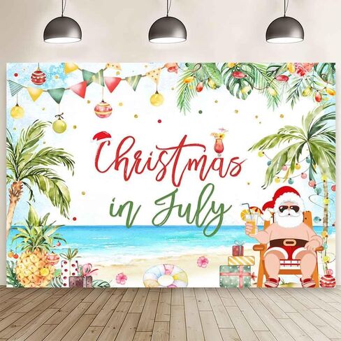 MEHOFOND 7x5ft Christmas in July Backdrop Hawaiian Beach Christmas Photography Background Tropical Palm Tree July Christmas Party Decor Summer Santa Xmas Holiday Party Banner Cake Smash Photo Props in Saudi Arabia