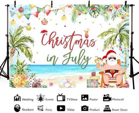 MEHOFOND 7x5ft Christmas in July Backdrop Hawaiian Beach Christmas Photography Background Tropical Palm Tree July Christmas Party Decor Summer Santa Xmas Holiday Party Banner Cake Smash Photo Props in Saudi Arabia