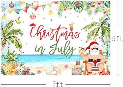 MEHOFOND 7x5ft Christmas in July Backdrop Hawaiian Beach Christmas Photography Background Tropical Palm Tree July Christmas Party Decor Summer Santa Xmas Holiday Party Banner Cake Smash Photo Props in Saudi Arabia
