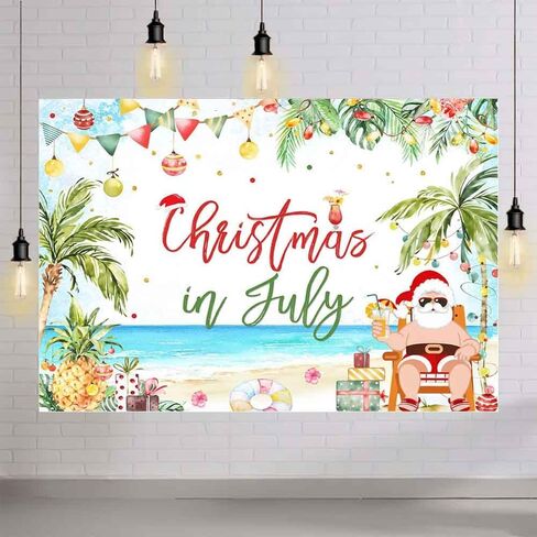 MEHOFOND 7x5ft Christmas in July Backdrop Hawaiian Beach Christmas Photography Background Tropical Palm Tree July Christmas Party Decor Summer Santa Xmas Holiday Party Banner Cake Smash Photo Props in Saudi Arabia