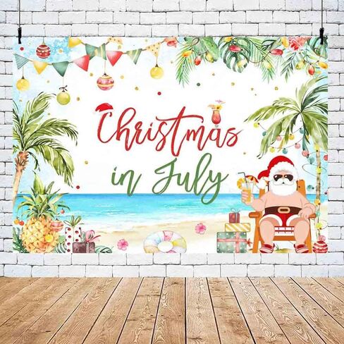MEHOFOND 7x5ft Christmas in July Backdrop Hawaiian Beach Christmas Photography Background Tropical Palm Tree July Christmas Party Decor Summer Santa Xmas Holiday Party Banner Cake Smash Photo Props in Saudi Arabia