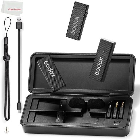 GODOX MoveLink Mini Microphone, White Kit2, Wireless Lavalier Microphone, for Photography, Vlog, Filmmaking, Speech, with 2 Transmitter 1 Receiver (Black Kit2 (Lightning)) in Saudi Arabia