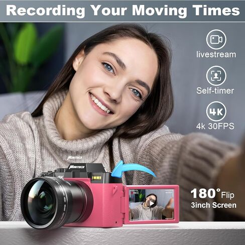 Digital Camera for Photography,13MP digital compact camera,4X digital Zoom,3inch Flip Screen, 52mm Wide Angle and Micro Lens2 Batteries,Cameras bag& Mic,32 GB TF Card in Saudi Arabia