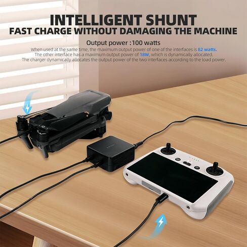 شاحن USB-C بقدرة 100 واط لبطارية DJI Innovations Mavic 3 Pro/Mavic 3 Classic/Mavic 3/Mavic 3 Cine/Air 3/Goggles 2 (يشحن البطاريات وأجهزة التحكم عن بعد بسرعة في وقت واحد) in Kuwait