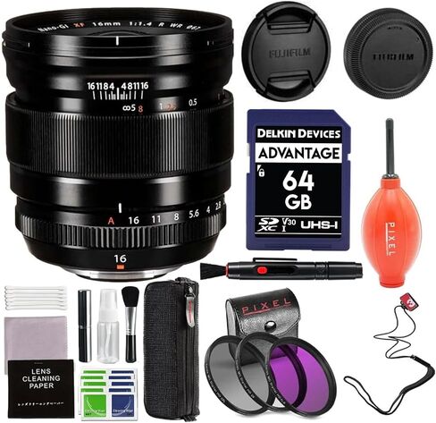 Fujifilm XF16mm f1.4 R WR Lens Bundle with Pixel Hurricane Blower, 3-in-1 Card Reader & More (USA Authorized with Fujifilm Warranty) | Fuji 16mm F1.4 in Saudi Arabia