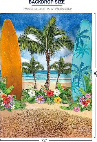 Allenjoy Summer Beach Ocean Backdrops for Photography Blue Sky Seaside Surfboard Background Tropical Palm Trees Kids Girls 1st Birthday Party Decor Banner Baby Shower 5x7ft Photoshoot Photo Booth Prop in Saudi Arabia
