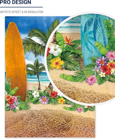 Allenjoy Summer Beach Ocean Backdrops for Photography Blue Sky Seaside Surfboard Background Tropical Palm Trees Kids Girls 1st Birthday Party Decor Banner Baby Shower 5x7ft Photoshoot Photo Booth Prop in Saudi Arabia