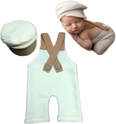 Newborn Boy Photography Outfits Baby Photo Outfit Gentleman Photoshoot Prop Beret Hat Suspender Pant Set Girl in Saudi Arabia