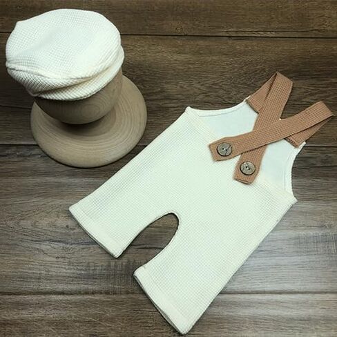 Newborn Boy Photography Outfits Baby Photo Outfit Gentleman Photoshoot Prop Beret Hat Suspender Pant Set Girl in Saudi Arabia