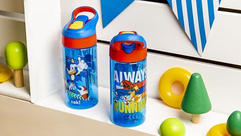 زجاجة مياه للأطفال من Zak Designs Sonic the Hedgehog مع غطاء صنبور وحلقة حمل مدمجة، مصنوعة من البلاستيك المتين، تصميم زجاجة مياه مانعة للتسرب للسفر (17.5 أونصة، غير BPA، عبوة من 2) in Kuwait