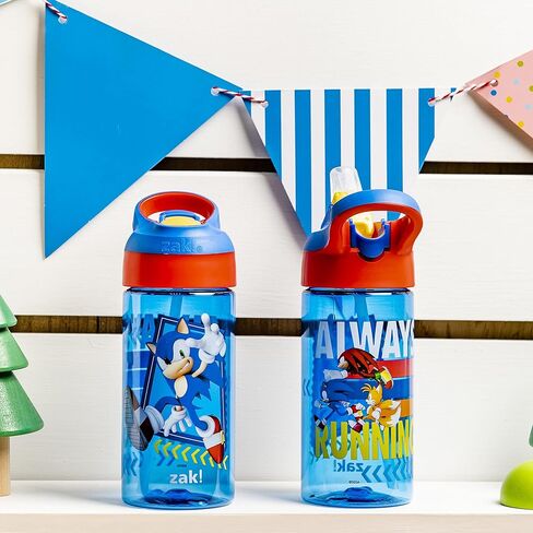 زجاجة مياه للأطفال من Zak Designs Sonic the Hedgehog مع غطاء صنبور وحلقة حمل مدمجة، مصنوعة من البلاستيك المتين، تصميم زجاجة مياه مانعة للتسرب للسفر (17.5 أونصة، غير BPA، عبوة من 2) in Kuwait