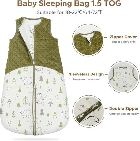 Baby Sleep Sack, 1.5 TOG Baby Wearable Blanket with Plush Minky Dot Sleeveless Cotton Toddler Sleeping Sack with 2-Way Zipper for Newborn Infants, Blue, S(0-6 Months) in Saudi Arabia
