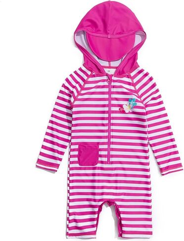 BONVERANO Baby Girls Swimsuit UPF 50+ Sun Protection, Zip Front Hoodie Long Sleeve One Piece Swimwear, Toddler Bathing Suit in Kuwait
