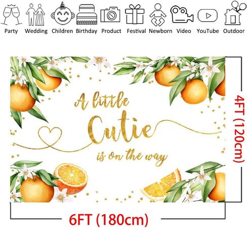 Mocsicka Orange Baby Shower Backdrop A Little Cutie is on The Way Citrus Party Photo Backdrops Tangerine Baby Shower Photography Background (7x5ft) in Saudi Arabia