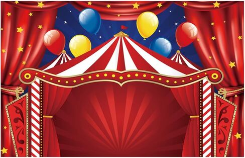 Qian Red Circus Carnival Backdrop Curtain Stars Photo Background Newborn Baby Shower Banner Supplies for Children Big Top Circus Themed Birthday Party Photography 5x3ft in Saudi Arabia