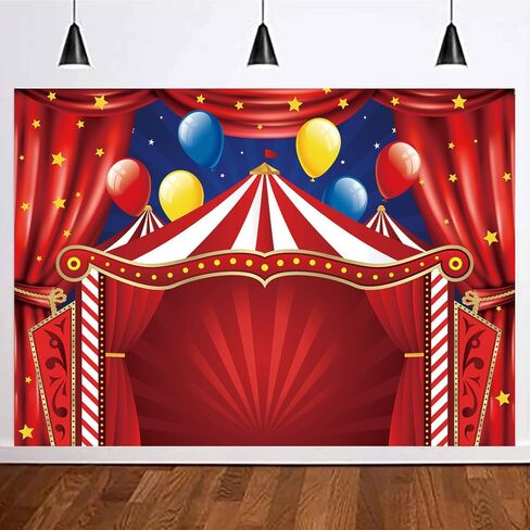 Qian Red Circus Carnival Backdrop Curtain Stars Photo Background Newborn Baby Shower Banner Supplies for Children Big Top Circus Themed Birthday Party Photography 5x3ft in Saudi Arabia