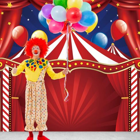 Qian Red Circus Carnival Backdrop Curtain Stars Photo Background Newborn Baby Shower Banner Supplies for Children Big Top Circus Themed Birthday Party Photography 5x3ft in Saudi Arabia