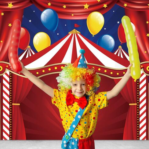 Qian Red Circus Carnival Backdrop Curtain Stars Photo Background Newborn Baby Shower Banner Supplies for Children Big Top Circus Themed Birthday Party Photography 5x3ft in Saudi Arabia