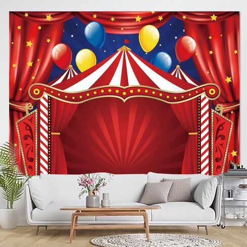 Qian Red Circus Carnival Backdrop Curtain Stars Photo Background Newborn Baby Shower Banner Supplies for Children Big Top Circus Themed Birthday Party Photography 5x3ft in Saudi Arabia
