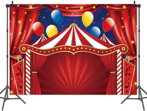 Qian Red Circus Carnival Backdrop Curtain Stars Photo Background Newborn Baby Shower Banner Supplies for Children Big Top Circus Themed Birthday Party Photography 5x3ft in Saudi Arabia
