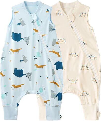 بطانية Duomiaomiao 1.5 TOG يمكن ارتداؤها 3-4T 100% قطن في الفصول الأربعة بسحاب مفتوح من الجانب كيس نوم للأطفال مع أقدام، حقيبة نوم للأطفال قابلة للتنفس in Kuwait