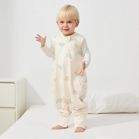 بطانية Duomiaomiao 1.5 TOG يمكن ارتداؤها 3-4T 100% قطن في الفصول الأربعة بسحاب مفتوح من الجانب كيس نوم للأطفال مع أقدام، حقيبة نوم للأطفال قابلة للتنفس in Kuwait