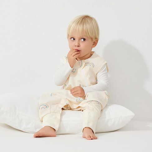 بطانية Duomiaomiao 1.5 TOG يمكن ارتداؤها 3-4T 100% قطن في الفصول الأربعة بسحاب مفتوح من الجانب كيس نوم للأطفال مع أقدام، حقيبة نوم للأطفال قابلة للتنفس in Kuwait