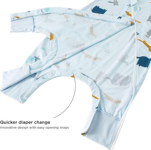 بطانية Duomiaomiao 1.5 TOG يمكن ارتداؤها 3-4T 100% قطن في الفصول الأربعة بسحاب مفتوح من الجانب كيس نوم للأطفال مع أقدام، حقيبة نوم للأطفال قابلة للتنفس in Kuwait