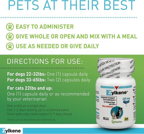 Vetoquinol Zylkene, Calming Capsules for Medium to Large Dogs, 30 Count in Saudi Arabia