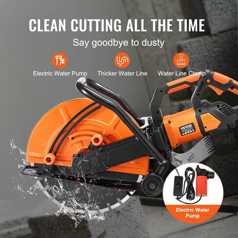 VEVOR Electric Concrete Saw, 16 in, 3200 W Motor Circular Saw Cutter | Max. 6 in Adjustable Cutting Depth, Wet Disk Cutter, Includes Water Line, Pump and Blade, For Stone, Brick in Saudi Arabia