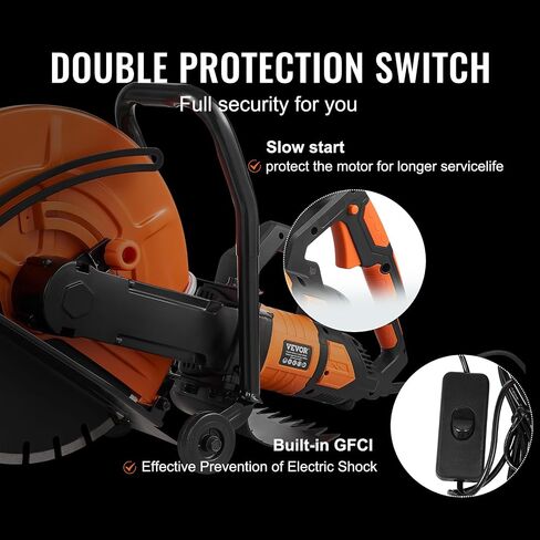 VEVOR Electric Concrete Saw, 16 in, 3200 W Motor Circular Saw Cutter | Max. 6 in Adjustable Cutting Depth, Wet Disk Cutter, Includes Water Line, Pump and Blade, For Stone, Brick in Saudi Arabia