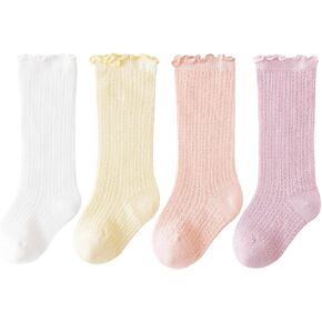 Adeimoo Baby Girls Cotton Socks Newborn Keep Warm Solid Color Sock Knee-High Stockings for Infant Toddler