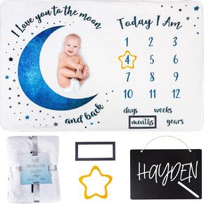 Baby Milestone Blanket - Monthly Milestone Blanket for Baby Girl - Custom Soft Fleece Photography Background - Personalized Newborn Growth Chart -Premium Floral Moon 60" X 40"